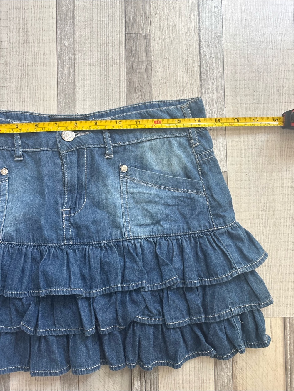 Denim Ruffle Mini Skirt - Blue - Picture 4 of 5